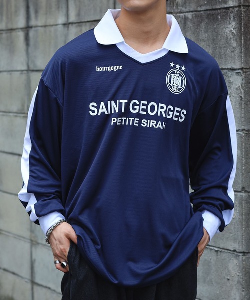 SPINNS（スピンズ）の「ストリート＆グランジ/5色展開！襟付きゲームシャツ（Tシャツ/カットソー・メンズ・ホワイト/レッド/ネイビー/ブラック/サックスブルー・ONESIZE）」の3枚目の写真