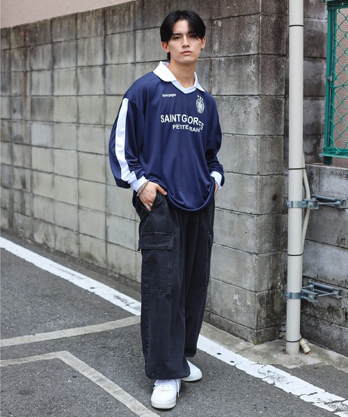 SPINNS（スピンズ）の「ストリート＆グランジ/5色展開！襟付きゲームシャツ（Tシャツ/カットソー・メンズ・ホワイト/レッド/ネイビー/ブラック/サックスブルー・ONESIZE）」の18枚目の写真