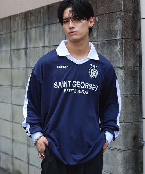 SPINNS（スピンズ）の「ストリート＆グランジ/5色展開！襟付きゲームシャツ（Tシャツ/カットソー・メンズ・ホワイト/レッド/ネイビー/ブラック/サックスブルー・ONESIZE）」の14枚目の写真