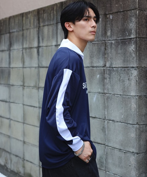 SPINNS（スピンズ）の「ストリート＆グランジ/5色展開！襟付きゲームシャツ（Tシャツ/カットソー・メンズ・ホワイト/レッド/ネイビー/ブラック/サックスブルー・ONESIZE）」の15枚目の写真