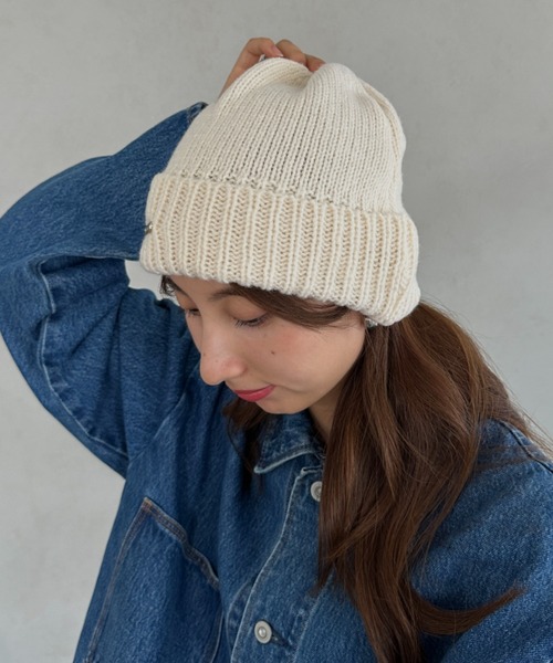 MYMOOD.（マイムード）の「折り返しカジュアルニット帽（ニットキャップ/ビーニー・レディース・アイボリー/ブラック・FREE）」の3枚目の写真
