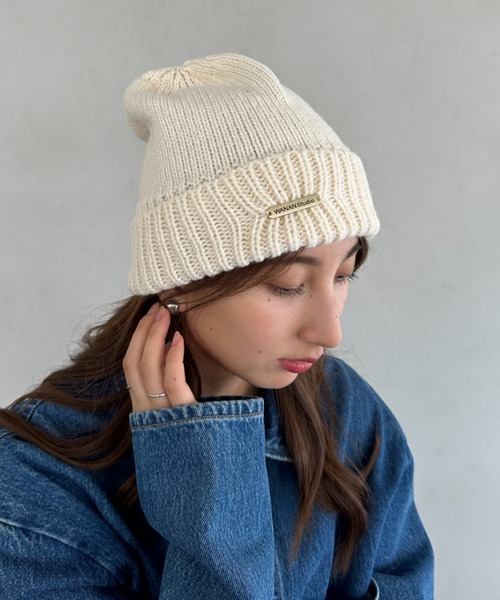 MYMOOD.（マイムード）の「折り返しカジュアルニット帽（ニットキャップ/ビーニー・レディース・アイボリー/ブラック・FREE）」の4枚目の写真