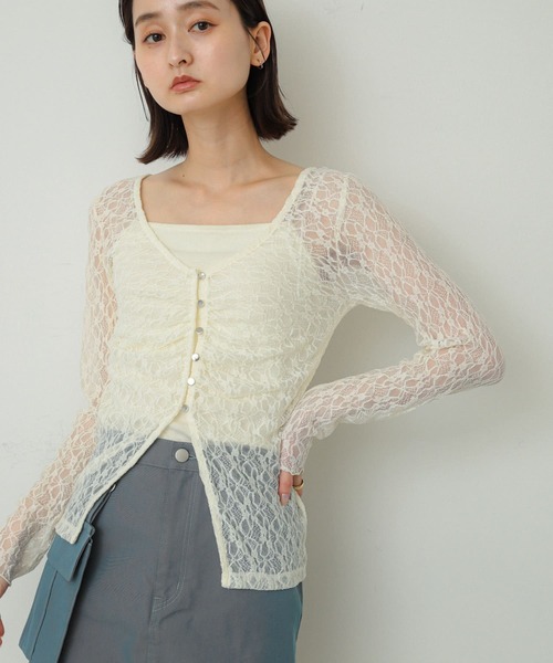 SENSE OF PLACE by URBAN RESEARCH（センスオブプレイスバイアーバンリサーチ）の「2WAYシャーリングレーストップ（Tシャツ/カットソー・レディース・ベージュ/ネイビー/アイボリー・ONE）」の4枚目の写真