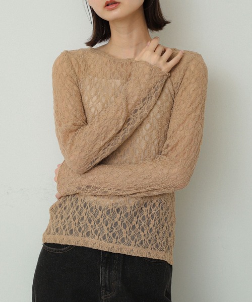 SENSE OF PLACE by URBAN RESEARCH（センスオブプレイスバイアーバンリサーチ）の「2WAYシャーリングレーストップ（Tシャツ/カットソー・レディース・ベージュ/ネイビー/アイボリー・ONE）」の8枚目の写真