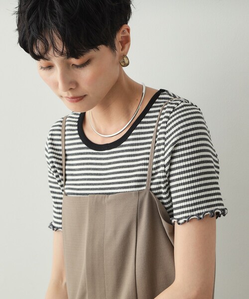OPAQUE.CLIP(オペークドットクリップ)の「◆細ボーダーリブカットソー【洗濯機洗い可】(Tシャツ/カットソー・レディース・ダークブラウン系2/グレー系2/ブラック系2・38/40)」の4枚目の写真