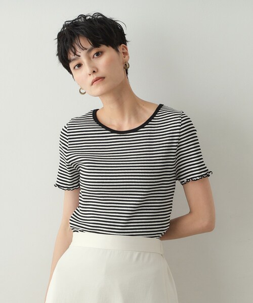 OPAQUE.CLIP(オペークドットクリップ)の「◆細ボーダーリブカットソー【洗濯機洗い可】(Tシャツ/カットソー・レディース・ダークブラウン系2/グレー系2/ブラック系2・38/40)」の8枚目の写真