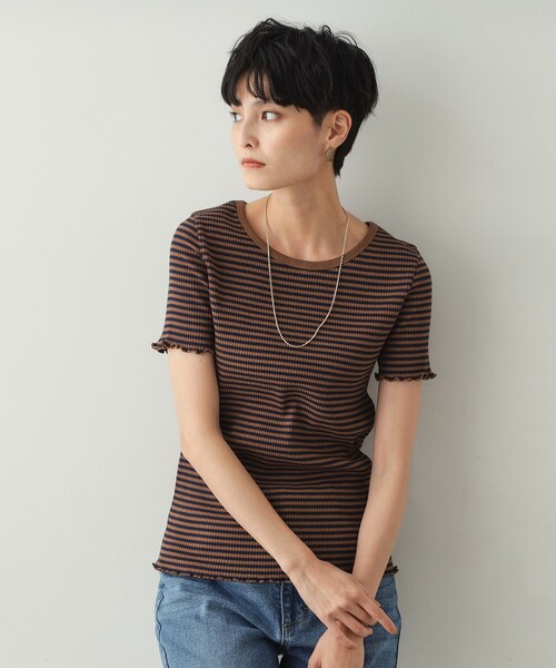 OPAQUE.CLIP(オペークドットクリップ)の「◆細ボーダーリブカットソー【洗濯機洗い可】(Tシャツ/カットソー・レディース・ダークブラウン系2/グレー系2/ブラック系2・38/40)」の12枚目の写真