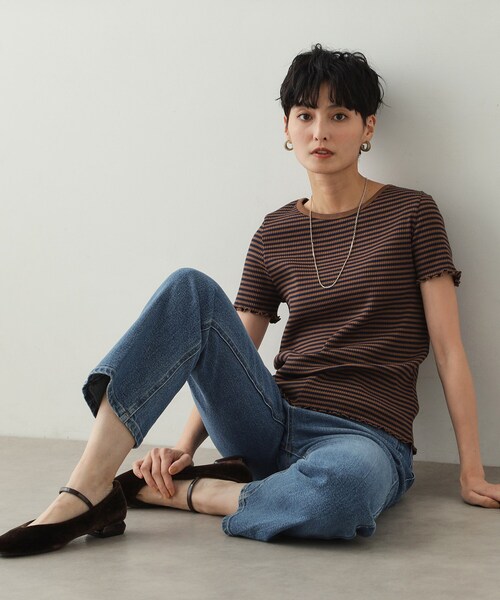 OPAQUE.CLIP(オペークドットクリップ)の「◆細ボーダーリブカットソー【洗濯機洗い可】(Tシャツ/カットソー・レディース・ダークブラウン系2/グレー系2/ブラック系2・38/40)」の14枚目の写真