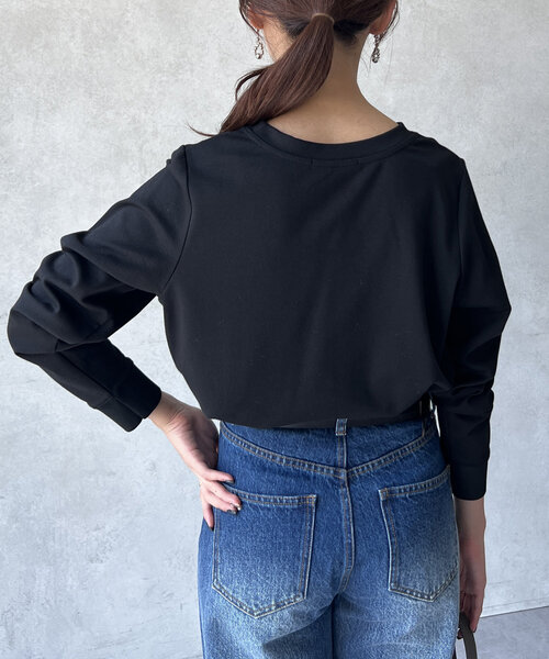 Chez toi（シェトワ）の「袖口リブフロッキーロゴロンT（Tシャツ/カットソー・レディース・ブラック/ベージュ/オフホワイト・FREE）」の16枚目の写真