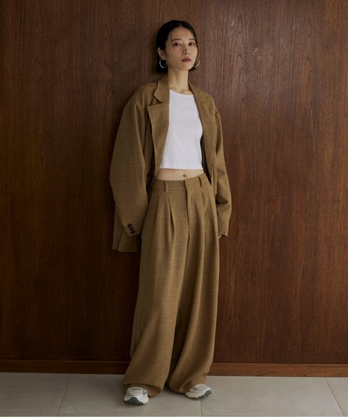 セール】【セットアップ可】ライトツイードタックワイドパンツ