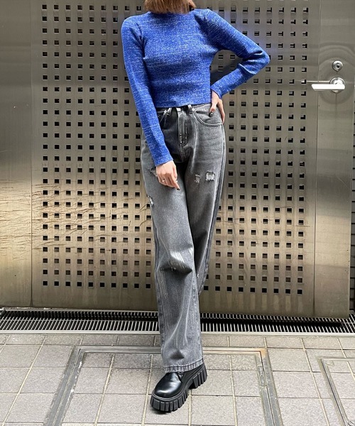 clear（クリア）の「ベーシックラメニットトップス [ベーシック 体にフィット]≪2024AW新作≫（ニット/セーター・レディース・ライトグレー/ブラック/アイボリー/ブルー・F）」の7枚目の写真