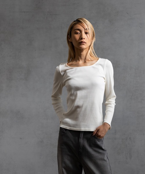 paradigm（パラダイム）の「【paradigm】コットンリブスクエアネックカットソー（Tシャツ/カットソー・レディース・ブラック/ライトグレー/ホワイト/グレー・SMALL/MEDIUM）」の20枚目の写真