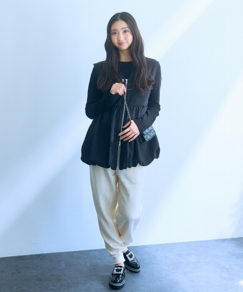 slattgir（スラットジール）の「高身長　裏毛スウェットジョガーパンツ（セットアップ対応）（トールサイズ）Essenave（スウェットパンツ・レディース・アイボリー/ブラック・M/L/LL/3L）」の5枚目の写真