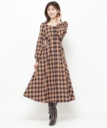 チェックウエストタックワンピース