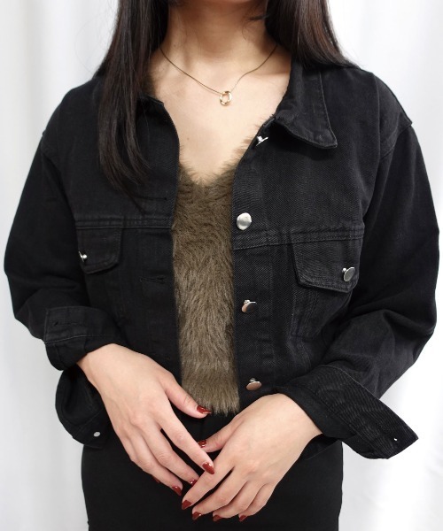 CORNERS(コーナーズ)の「カットオフデニムジャケット(デニムジャケット・レディース・ブラック/ライトブルー・M)」の12枚目の写真