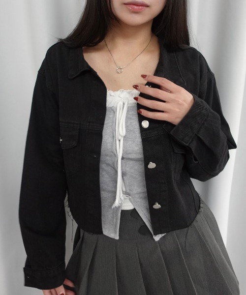 CORNERS(コーナーズ)の「カットオフデニムジャケット(デニムジャケット・レディース・ブラック/ライトブルー・M)」の9枚目の写真