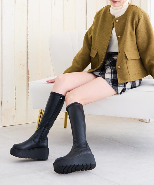 attagirl(アタガール)の「厚底ソールストレッチロングブーツ(ブーツ・レディース・アイボリー/ブラック/ブラック系その他・S/LL/L/M)」の10枚目の写真