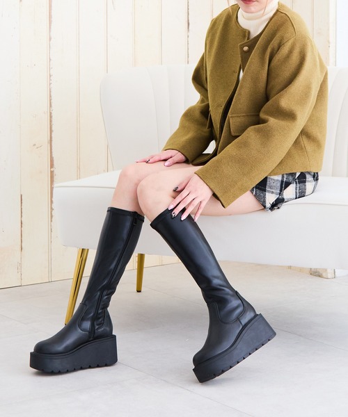 attagirl(アタガール)の「厚底ソールストレッチロングブーツ(ブーツ・レディース・アイボリー/ブラック/ブラック系その他・S/LL/L/M)」の11枚目の写真