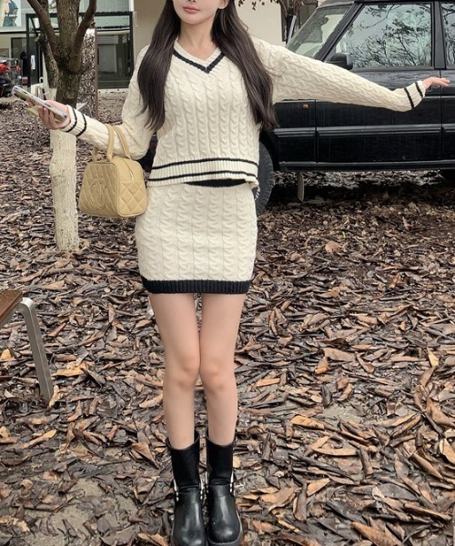 gossip!ロサンゼルス(ゴシップロサンゼルス)の「ケーブル柄キャンバス風セットアップ(ニット/セーター・レディース・ベージュ/ピンク/ブラック/ホワイト/ライトグレー・FREE)」の13枚目の写真