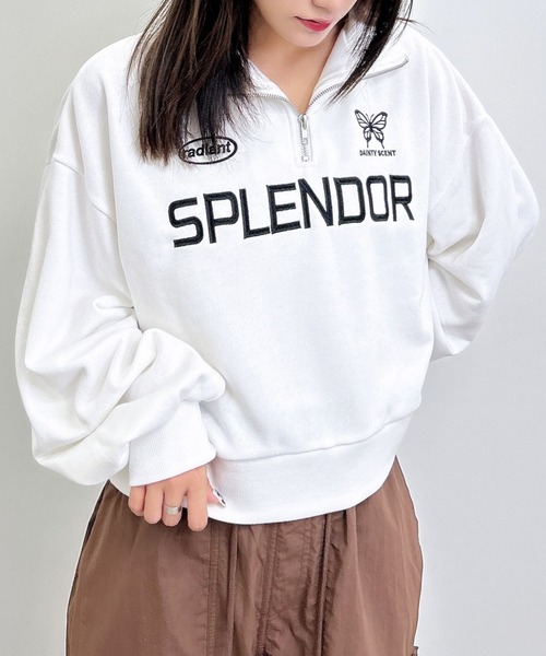 INGNI(イング)の「ハーフZIPショートスウェットトップス(スウェット・レディース・オートミール/ブラック/オフホワイト/ブラウン・M)」の2枚目の写真