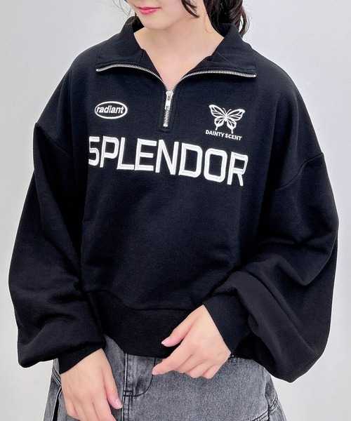 INGNI(イング)の「ハーフZIPショートスウェットトップス(スウェット・レディース・オートミール/ブラック/オフホワイト/ブラウン・M)」の3枚目の写真