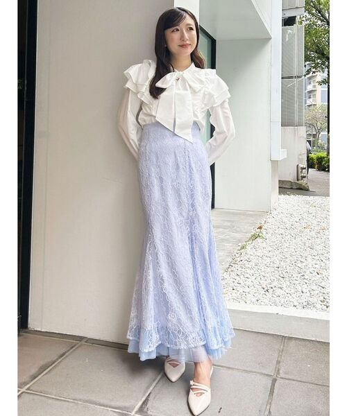 MERCURYDUO(マーキュリーデュオ)の「2WAYオープンラッフルショルダーロングスリーブブラウス(シャツ/ブラウス・レディース・オフホワイト/ブルー/その他1・FREE)」の9枚目の写真