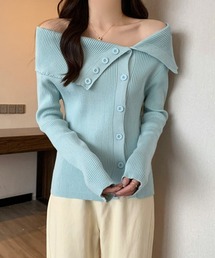 ニットトップス オフショルダーリブニット