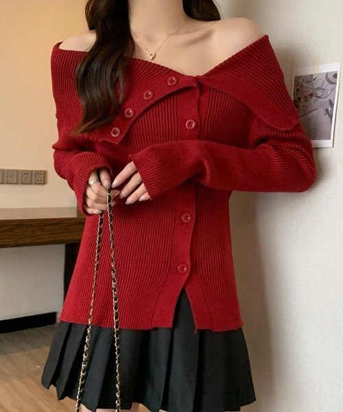 Miniministore（ミニミニストア）の「ニットトップス オフショルダーリブニット（ニット/セーター・レディース・ライトブルー/ピンク/ブラック/ワインレッド/ホワイト・FREE）」の14枚目の写真