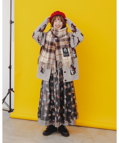 ScoLar(スカラー)の「643330:スカラーちゃんタグ入りチェックマフラー(マフラー・レディース・レッド/グリーン/アイボリー・FREE)」の4枚目の写真