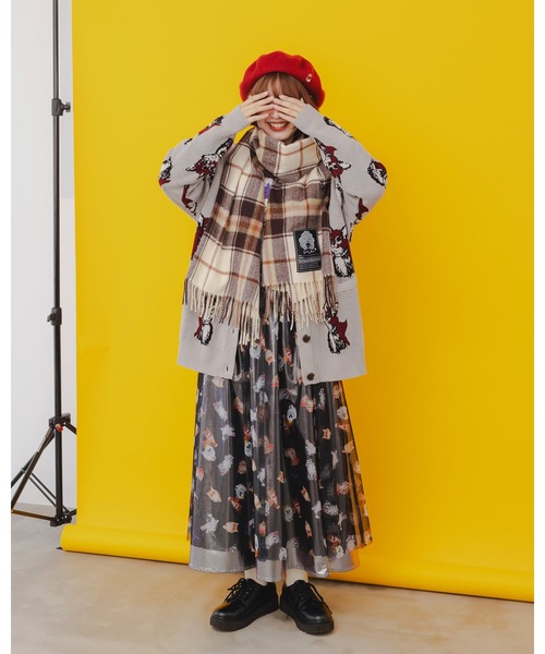 ScoLar(スカラー)の「643330:スカラーちゃんタグ入りチェックマフラー(マフラー・レディース・レッド/グリーン/アイボリー・FREE)」の5枚目の写真