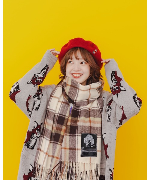 ScoLar(スカラー)の「643330:スカラーちゃんタグ入りチェックマフラー(マフラー・レディース・レッド/グリーン/アイボリー・FREE)」の6枚目の写真