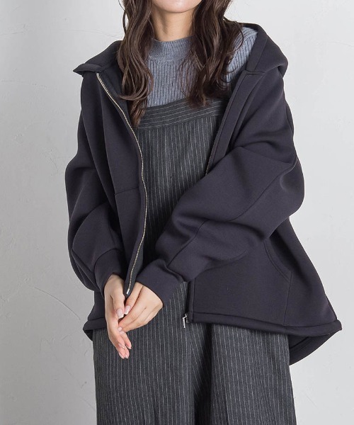 VICKY(ビッキー)の「ストレッチダンボールパーカー≪手洗い可能≫(パーカー・レディース・ライトグレー/ベージュ/ブラック・M)」の2枚目の写真