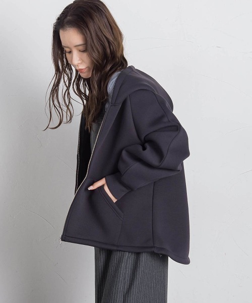 VICKY(ビッキー)の「ストレッチダンボールパーカー≪手洗い可能≫(パーカー・レディース・ライトグレー/ベージュ/ブラック・M)」の8枚目の写真
