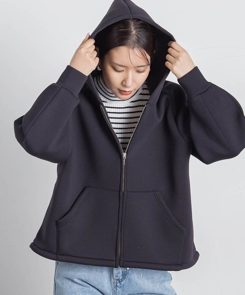 VICKY(ビッキー)の「ストレッチダンボールパーカー≪手洗い可能≫(パーカー・レディース・ライトグレー/ベージュ/ブラック・M)」の9枚目の写真