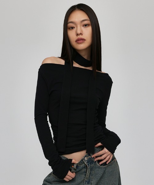 BLACKUP（ブラックアップ）の「[MADE] ヌエルボートネック SET - 長袖Tシャツ+スカーフ（Tシャツ/カットソー・レディース・ネイビー/ブラック/カーキ・ONESIZE）」の16枚目の写真