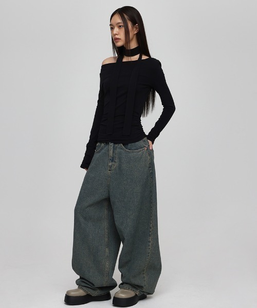 BLACKUP（ブラックアップ）の「[MADE] ヌエルボートネック SET - 長袖Tシャツ+スカーフ（Tシャツ/カットソー・レディース・ネイビー/ブラック/カーキ・ONESIZE）」の18枚目の写真