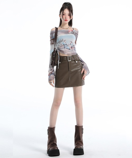 Sibra（シブラ）の「レザーミニスカート　インナーパンツ付（スカート・レディース・ブラウン/ブラック・S/M/L）」の5枚目の写真