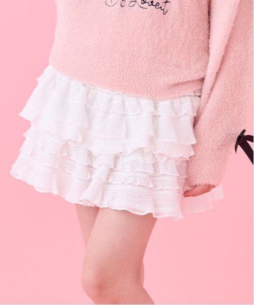 by LOVEiT（バイラビット）の「フリフリレーシースカート（インパンつき）（スカート・キッズ・オフホワイト/ブラック・120cm/130cm/140cm/150cm/160cm）」の2枚目の写真