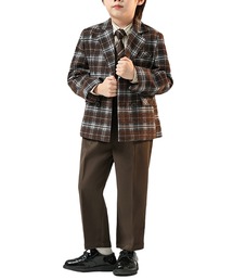 Cloudstyle（クラウドスタイル）の「【Cloudstyle】ブリティッシュスタイルフォーマルセットアップ チェック柄スーツジャケット ベスト シャツ付き5点セットアップ（スーツセット）」