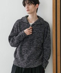 ビッグシルエット畦編みハーフジップニット