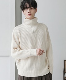 ビッグシルエット畦編みハーフジップニット