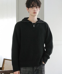ビッグシルエット畦編みハーフジップニット