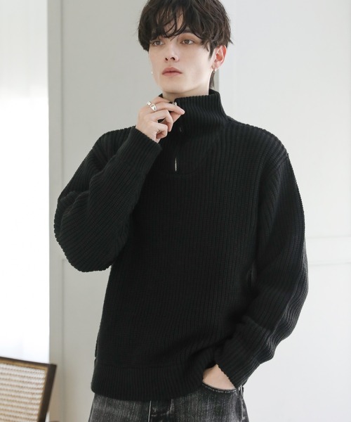 ビッグシルエット畦編みハーフジップニット（ニット/セーター
