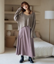 mysty woman | フカＶニット＊キャミワンピースセット  250770(ワンピース)