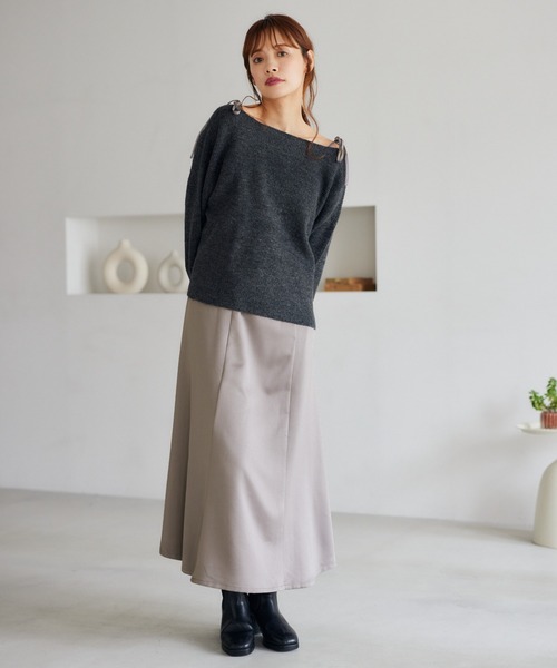 mysty woman（ミスティウーマン）の「フカＶニット＊キャミワンピースセット  250770（ワンピース・レディース・モカ/ベージュ/チャコールグレー・FREE）」の5枚目の写真