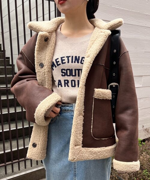 CIAOPANIC TYPY(チャオパニックティピー)の「【WEB限定】リバーシブルムートンボアコート(その他アウター・レディース・ブラウン/モカ・ONE SIZE)」の4枚目の写真