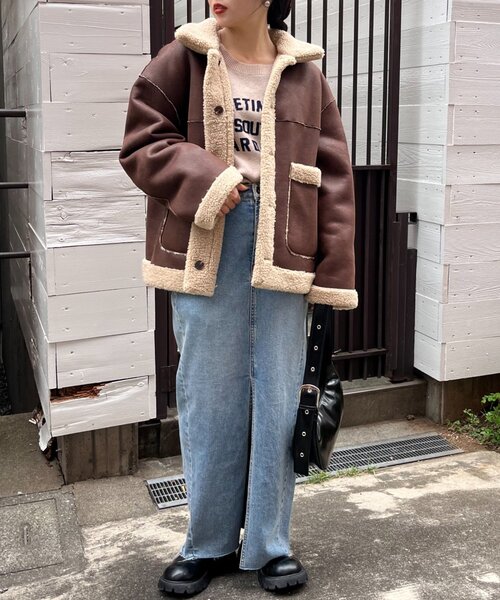 CIAOPANIC TYPY(チャオパニックティピー)の「【WEB限定】リバーシブルムートンボアコート(その他アウター・レディース・ブラウン/モカ・ONE SIZE)」の7枚目の写真