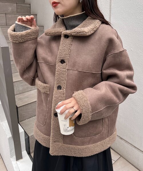 CIAOPANIC TYPY(チャオパニックティピー)の「【WEB限定】リバーシブルムートンボアコート(その他アウター・レディース・ブラウン/モカ・ONE SIZE)」の12枚目の写真