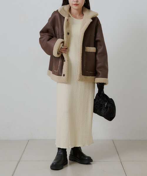 CIAOPANIC TYPY(チャオパニックティピー)の「【WEB限定】リバーシブルムートンボアコート(その他アウター・レディース・ブラウン/モカ・ONE SIZE)」の22枚目の写真