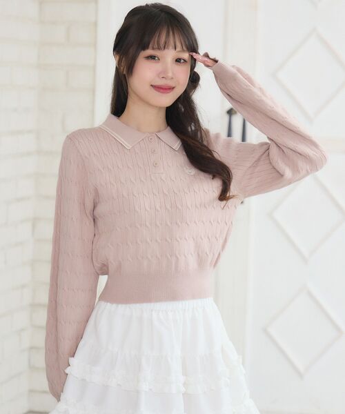 ems excite(エムズエキサイト)の「ケーブルポロNTPO(ニット/セーター・レディース・ピンク/ブラウン/ナチュラル/ブルー・FREE)」の12枚目の写真